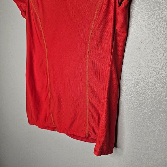 Athleta Size Medium Orange Breathable Mesh Short Sleeve Athletic Tee Zip Pocket - Picture 3 of 8